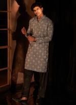 Viscose Greyish Blue Eid Wear Wevon Designer Readymade Kurta Pajama